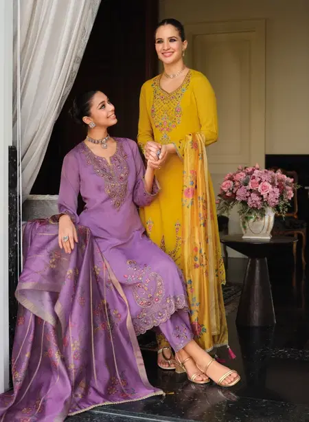 Helina By Lily And Lali Chinon Silk Kurti With Bottom Dupatta Suppliers In India
